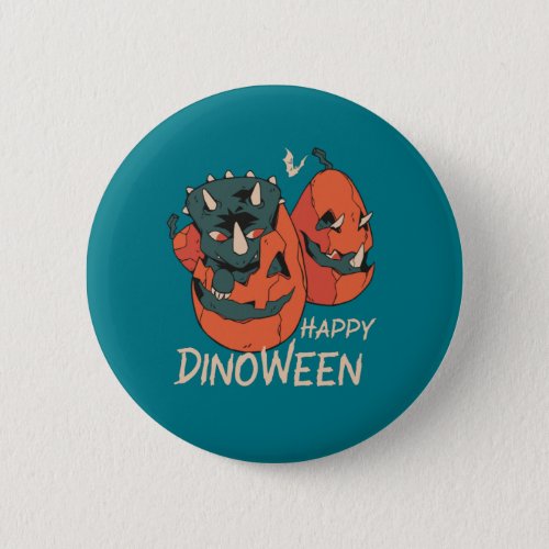 Happy Dinoween Baby Triceratops Pumpkin Halloween Button