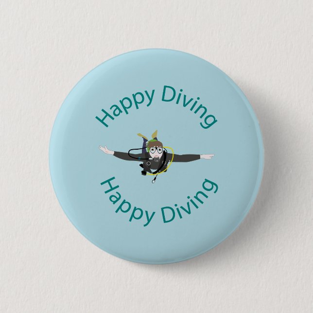 Happy diving pinback button (Front)