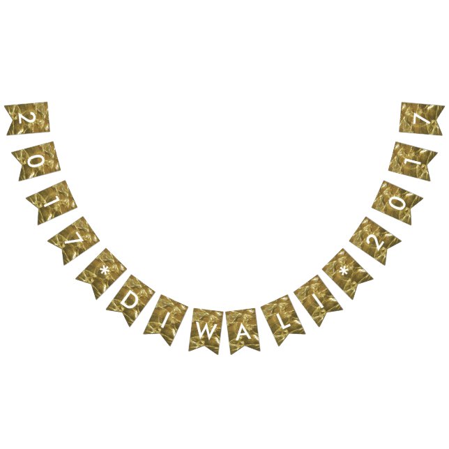 Happy Diwali 2017 Gold White Glitter Lights Party Bunting Flags (All)