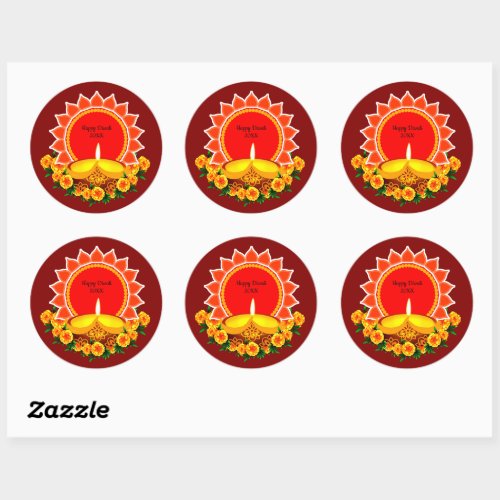 Happy Diwali 20xx Add Year or Text  Marigolds  Classic Round Sticker