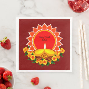 Happy Diwali 20xx Add Year or Text Marigolds Paper Dinner Napkins