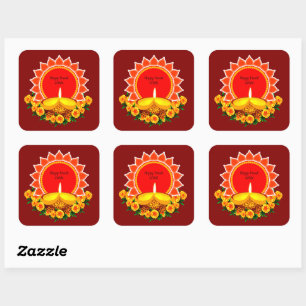 Happy Diwali 20xx Add Year or Text Marigolds Square Sticker