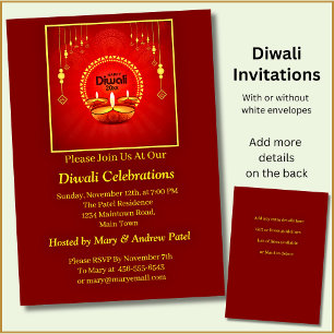 Happy Diwali 20xx Add Year or Text Red Yellow Invitation