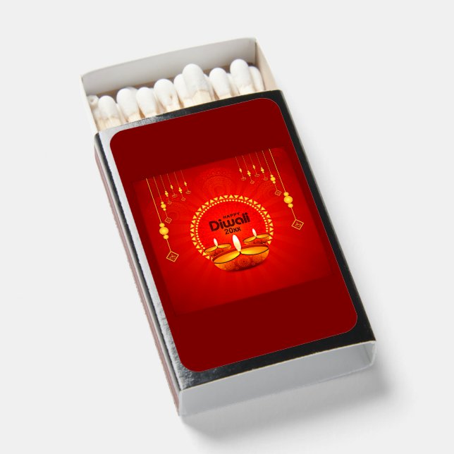 Happy Diwali 20xx Add Year or Text  Red Yellow Matchboxes (Front Open)