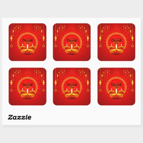 Happy Diwali 20xx Add Year or Text  Red Yellow Square Sticker