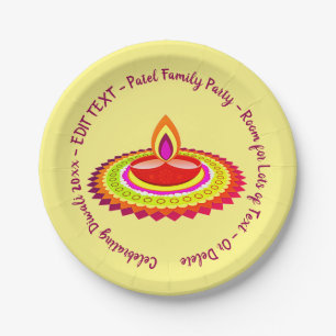 Happy Diwali 20xx Add Year Text Yellow Purple 7" Paper Plates