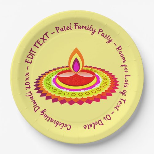 Happy Diwali 20xx Add Year  Text Yellow Purple 9 Paper Plates