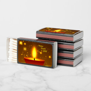 Happy Diwali 20xx Diya Yellow Flame Sparkles Matchboxes