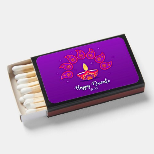 Happy Diwali Add Year 20xx Purple Yellow Red  Matchboxes