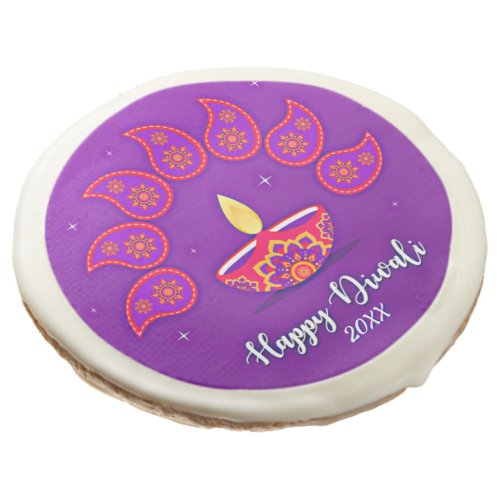 Happy Diwali Add Year 20xx Purple Yellow Red  Sugar Cookie