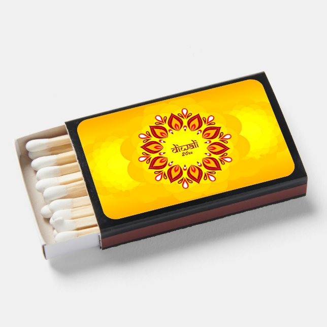 Happy Diwali Add Year Yellow Red Matchboxes (Front Open)