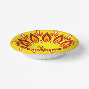 Happy Diwali Add Year Yellow Red  Paper Bowls