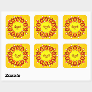 Happy Diwali Add Year Yellow Red   Square Sticker