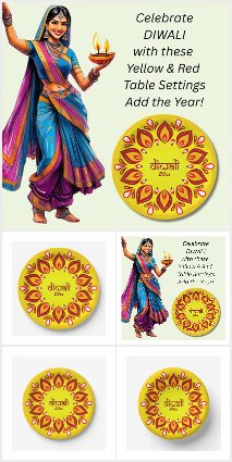 Happy Diwali Add Year Yellow Red Table Settings