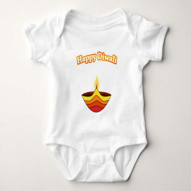 Happy Diwali and Diya Lamp Baby Bodysuit (Front)