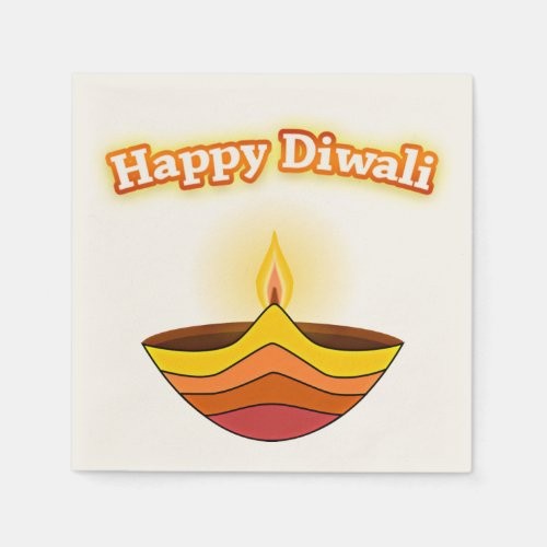 Happy Diwali and Diya Lamp Paper Napkins