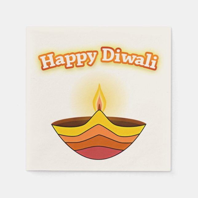 Happy Diwali and Diya Lamp Paper Napkins (Front)