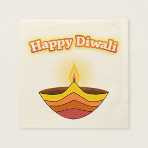 Happy Diwali and Diya Lamp Paper Napkins