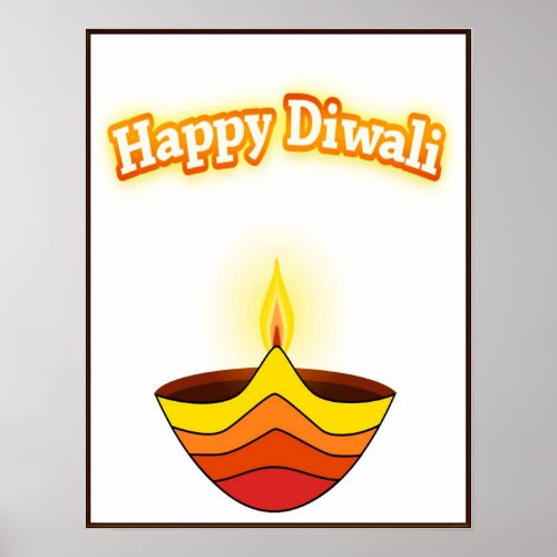 Happy Diwali and Diya Lamp Poster