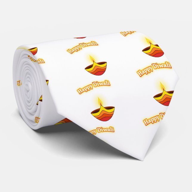 Happy Diwali and Diya Lamp Tie (Rolled)