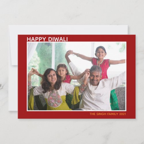 Happy Diwali Beautiful Family Photo Red Card