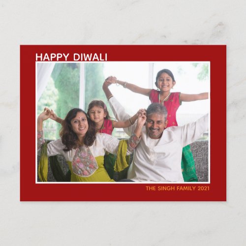 Happy Diwali Beautiful Family Photo Red Holiday Postcard