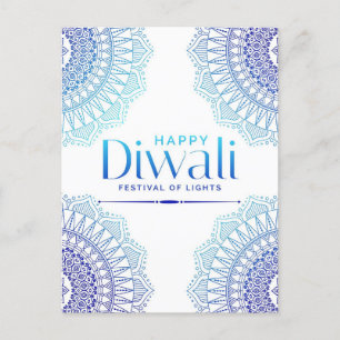Happy Diwali Blue White Mandala Festival of Light Holiday Postcard