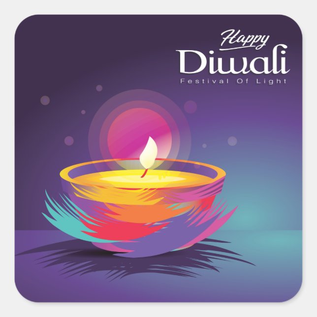 Happy Diwali Brush Stroke Diya Festival of Light Square Sticker (Front)