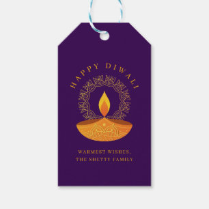 Happy Diwali Celebration Diya Purple Gift Tags