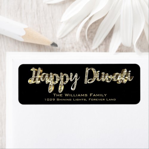 Happy Diwali Chic Black and Gold Lettering Script Label