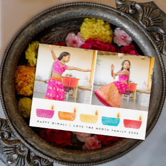 Happy Diwali Colored Lanterns 2 Photo Holiday Card
