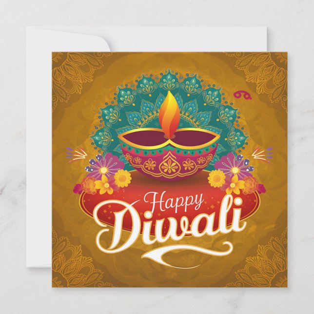 Happy Diwali Colorful Diya Festival of Light Holiday Card (Front)