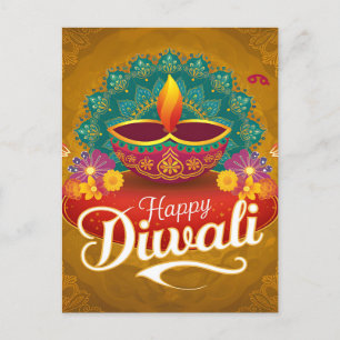 Happy Diwali Colorful Diya Festival of Light Holiday Postcard
