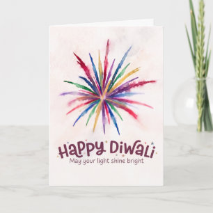 Happy Diwali Colorful Fireworks Watercolor Card
