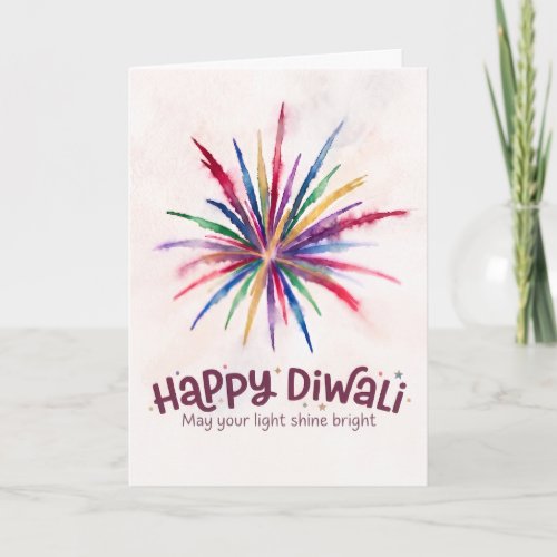 Happy Diwali Colorful Fireworks Watercolor Card