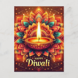 Happy Diwali Colorful Mandala Festival of Light Holiday Postcard