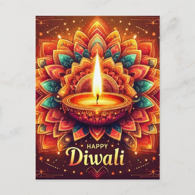 Happy Diwali Colorful Mandala Festival of Light Holiday Postcard (Front)