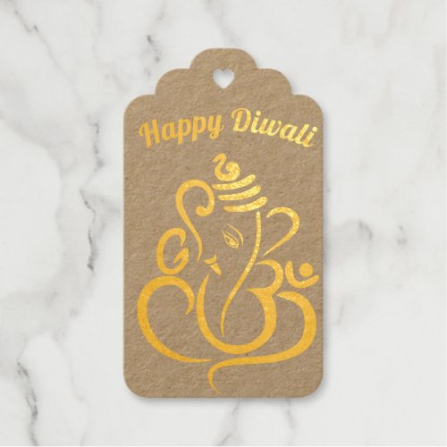 Happy Diwali custom texts gold  maroon Foil Gift Tags