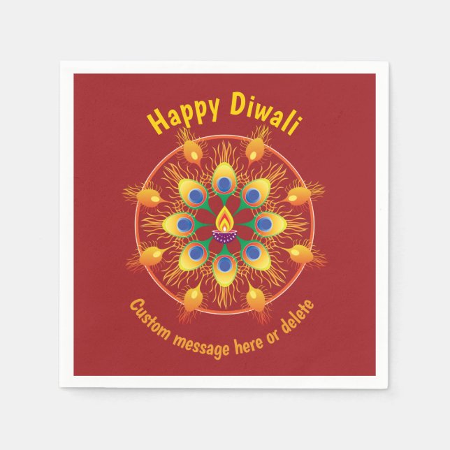 Happy Diwali, custom texts, maroon / maroon Napkins (Front)