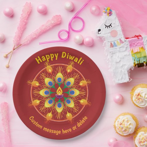 Happy Diwali custom texts maroon  maroon Paper Plates