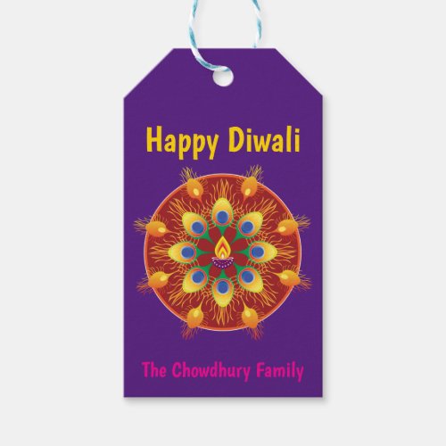 Happy Diwali custom texts purple  maroon Gift T Gift Tags