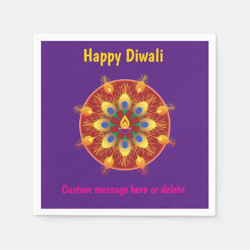 Happy Diwali custom texts purple  maroon Napkins