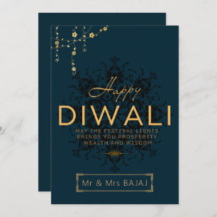 Happy Diwali customisable navy and gold Holiday Card