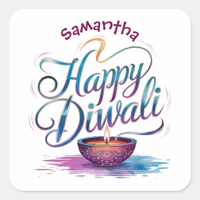 Happy Diwali customisable white  Square Sticker (Front)