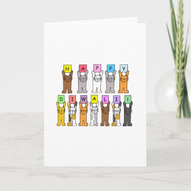 Happy Diwali Cute Cartoon Cats Card (Front)
