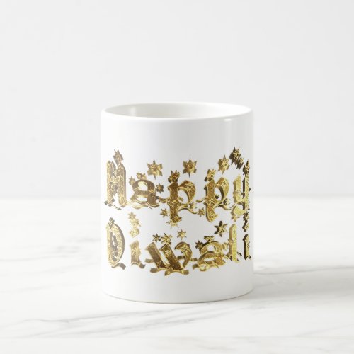 Happy Diwali Decorative Stars Typography Gold Coffee Mug