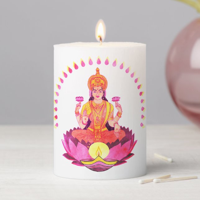 Happy Diwali - Deepalavi Lakshmi Goddess 1 Pillar Candle (In Situ)