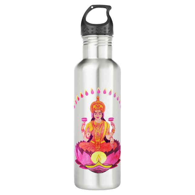 Happy Diwali - Deepalavi Lakshmi Goddess 1 Stainless Steel Water Bottle (Front)