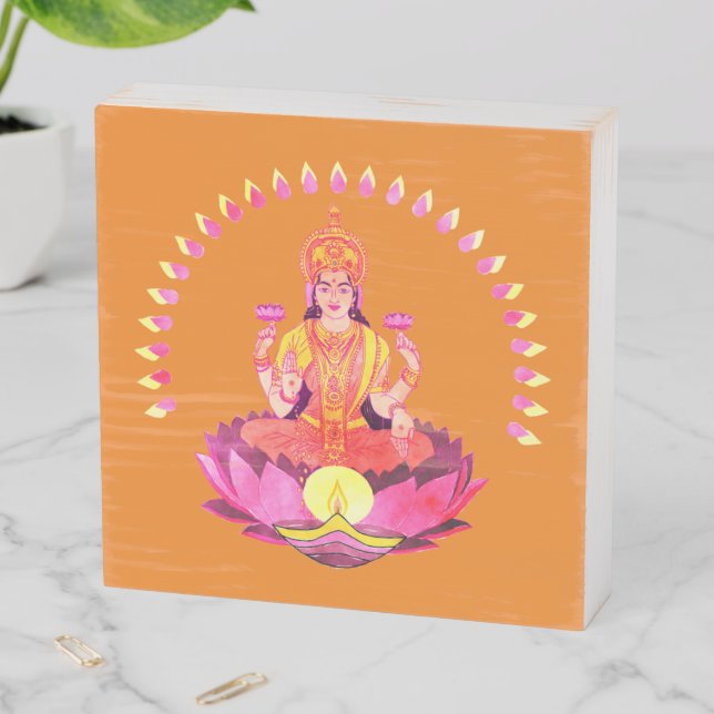 Happy Diwali - Deepalavi Lakshmi Goddess 1 Wooden Box Sign (In Situ Horizontal)