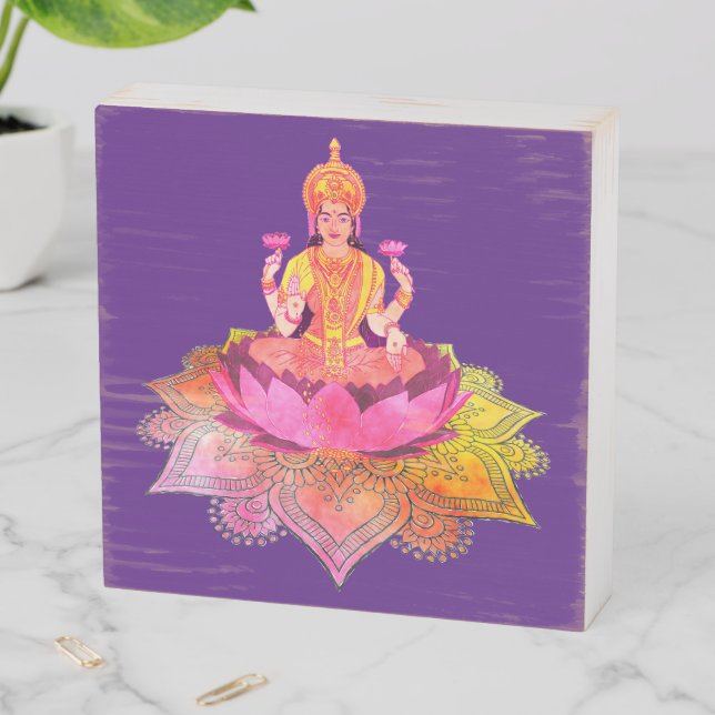 Happy Diwali - Deepalavi Lakshmi Goddess 4 Wooden Box Sign (In Situ Horizontal)